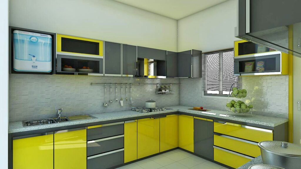 Stylish modular kitchen with matte cabinets – V3 Interiors